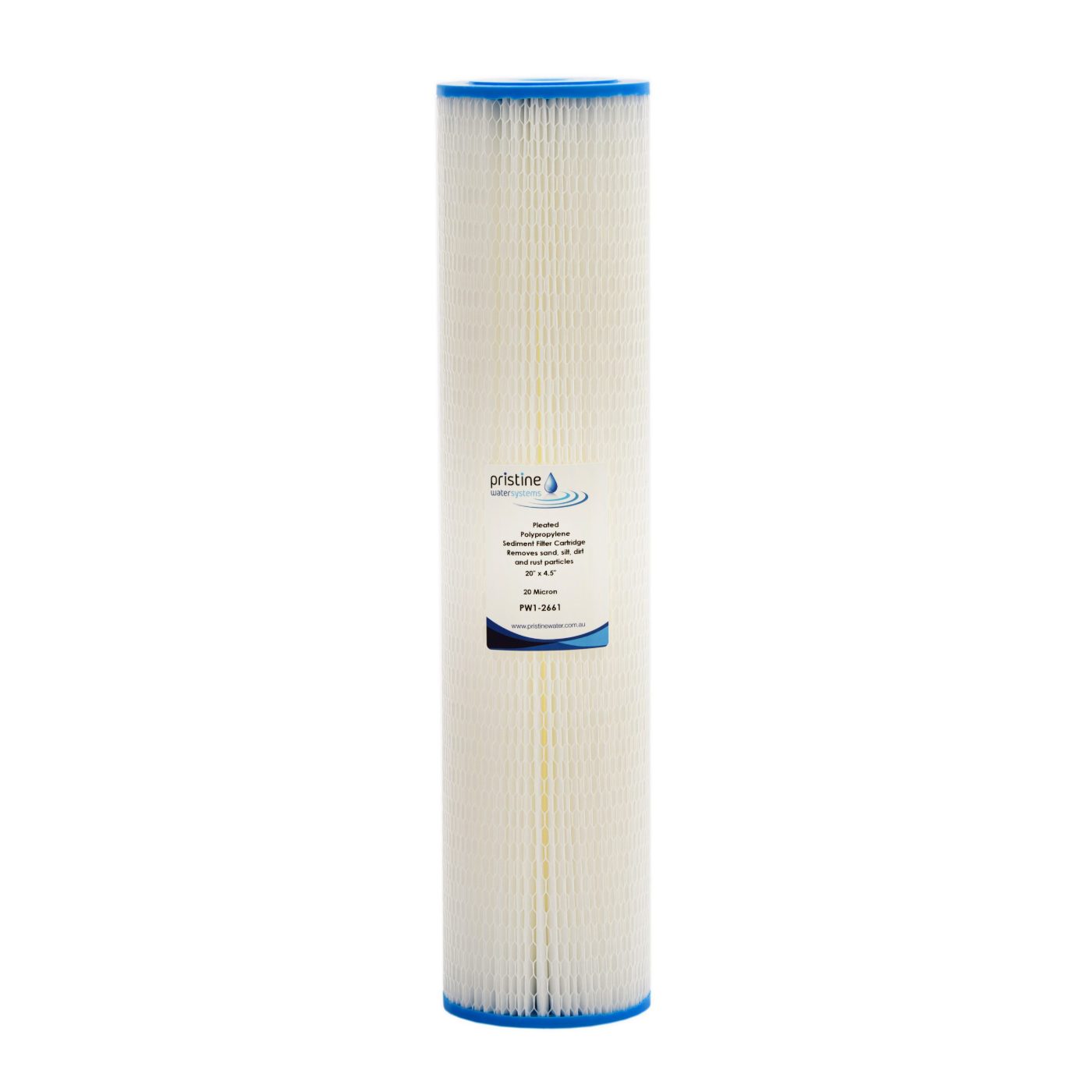 20 mic 20" x 4.5" Pleated Polypropylene sediment cartridge